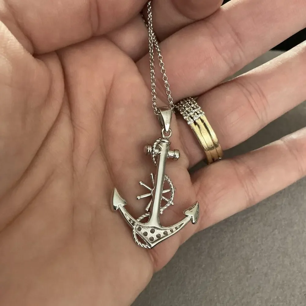 Beautiful Genuine Moissanite Anchor Pendant Necklace Solid 925 Sterling Silver